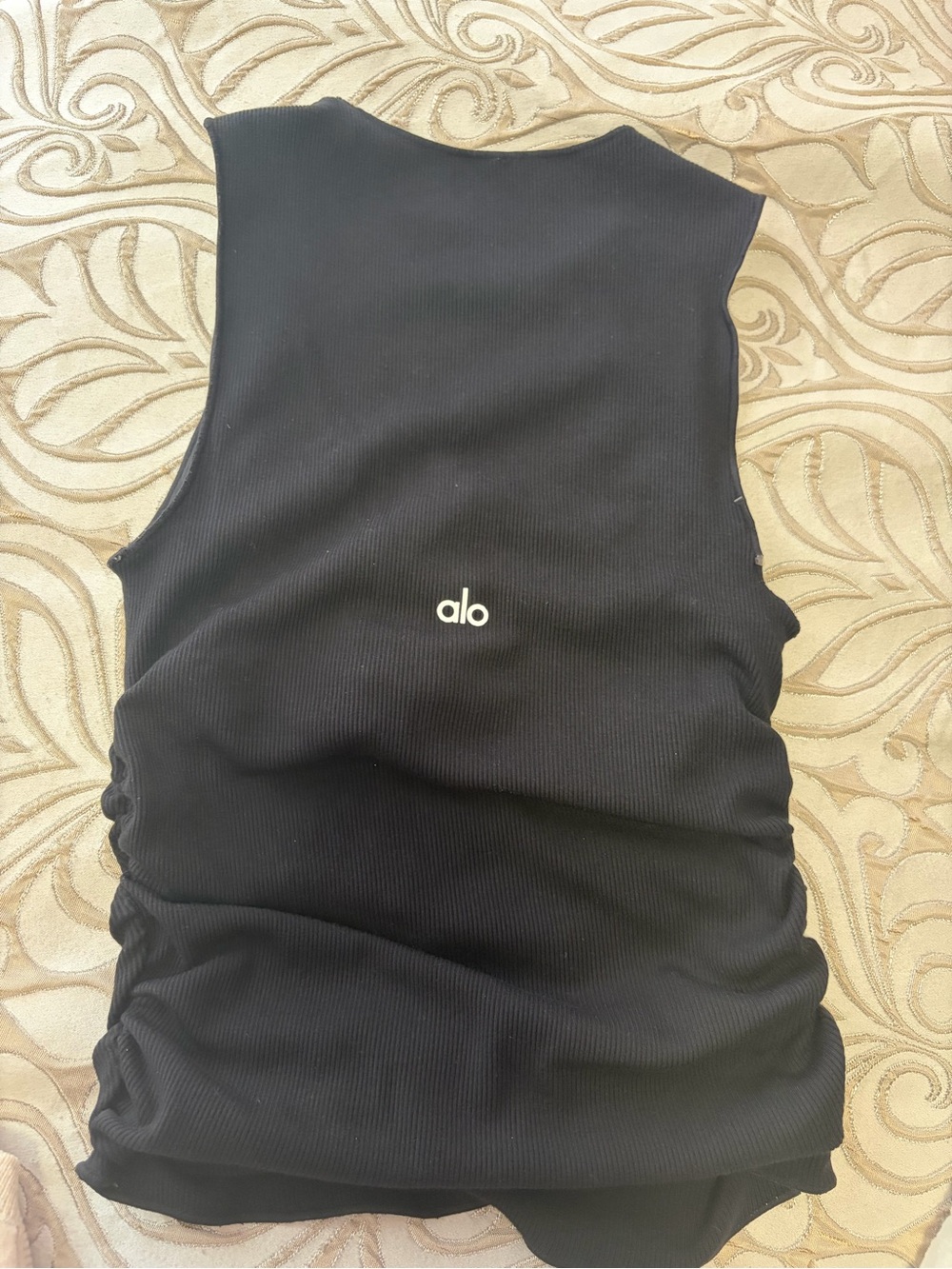 ALO Yoga Black Ribbed Tank with Center Logo
